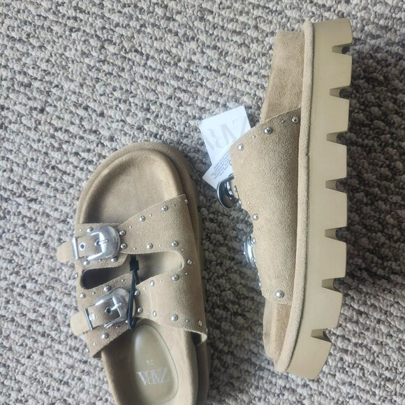 ZARA BUCKED SUEDE SANDALS (US 6 - 6.5, EUR 36-37) - Picture 4 of 5